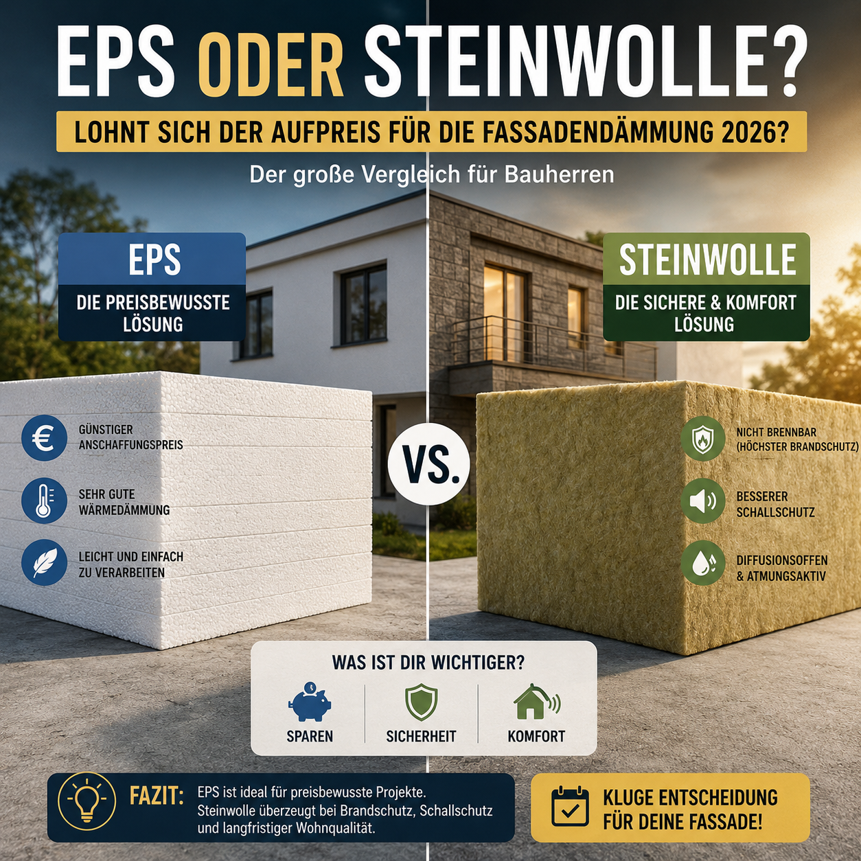 EPS oder Steinwolle? Lohnt sich der Aufpreis für Steinwolle bei der Fassadendämmung wirklich?