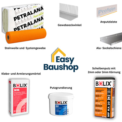 WDVS Steinwolle 034 Komplettpaket – A1 Fassadendämmung 200–400 m² | ETA-geprüft - EasyBaushop